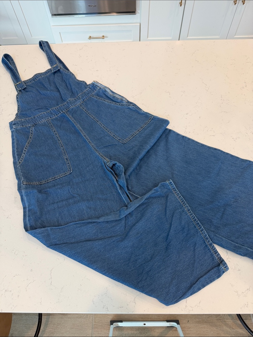 essue Medium Blue Denim Overall Jumpsuit with Front Pockets